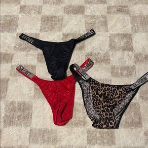 Victoria's Secret Rhinestone Strap Bikini Trio - Black, Red, Leopard